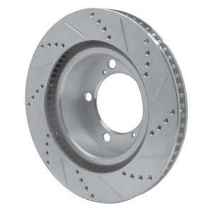 Lexus LX570 Brake Rotor (1) - Front Left - R1 Concepts - Drilled & Slotted - Silver - `08-`21